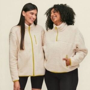 🥂Girlfriend Collective Cream/Yellow Green Fleece Zip Pullover- Small